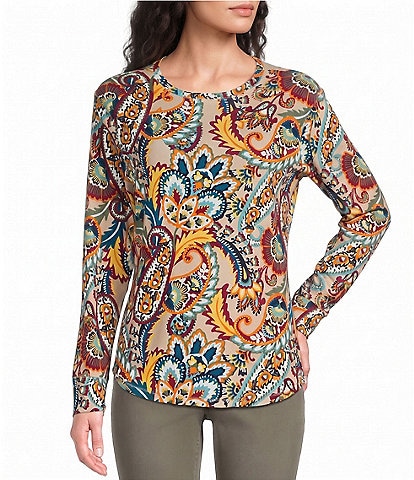 Westbound Print Long Sleeve Crew Neck Knit Tee
