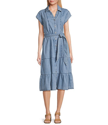 Westbound Short Sleeve Button Front Shirt A-Line Midi Dress