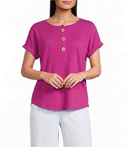Westbound Short Sleeve Y-Neck Henley Top