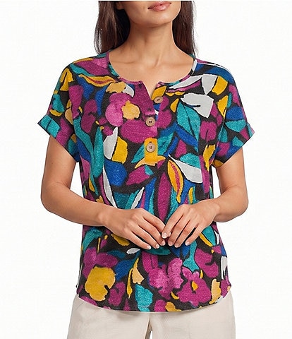 Westbound Short Sleeve Y-Neck Henley Top
