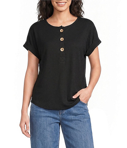 Westbound Short Sleeve Y-Neck Henley Top