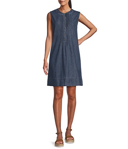 Westbound Sleeveless Partial Button Front A-Line Dress