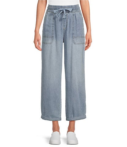 Westbound Soft Demin High Rise Drawstring Elastic Waist Crop Jeans