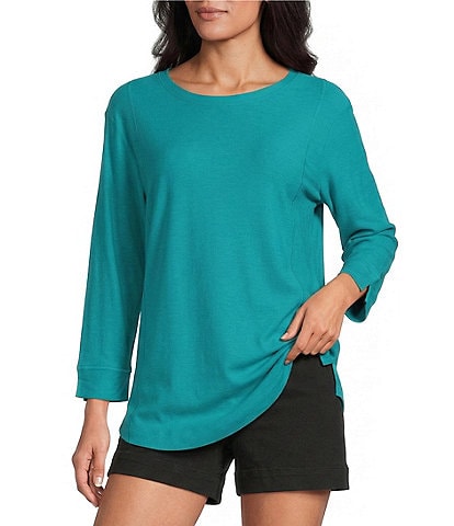Westbound Solid 3/4 Sleeve Knit Crew Neck Top