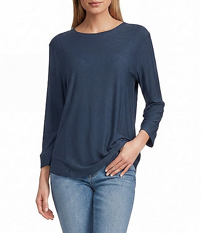 Westbound Solid 3/4 Sleeve Knit Crew Neck Top