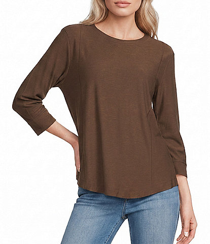 Westbound Solid 3/4 Sleeve Knit Crew Neck Top