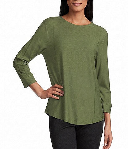 Westbound Solid 3/4 Sleeve Knit Crew Neck Top