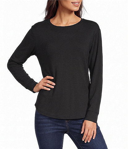 Westbound Solid Long Sleeve Crew Neck Knit Tee