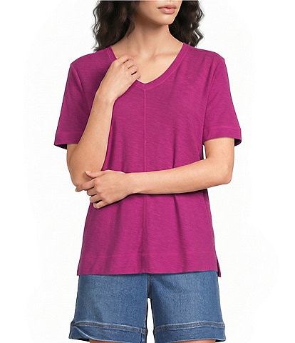 Westbound Solid Short Sleeve V-Neck Top
