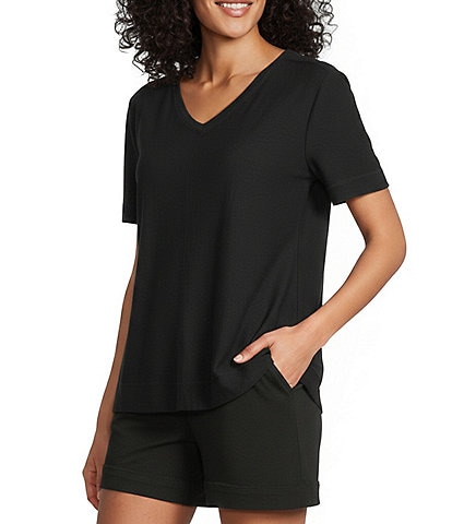 Westbound Solid Short Sleeve V-Neck Top