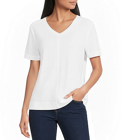 Westbound Solid Short Sleeve V-Neck Top