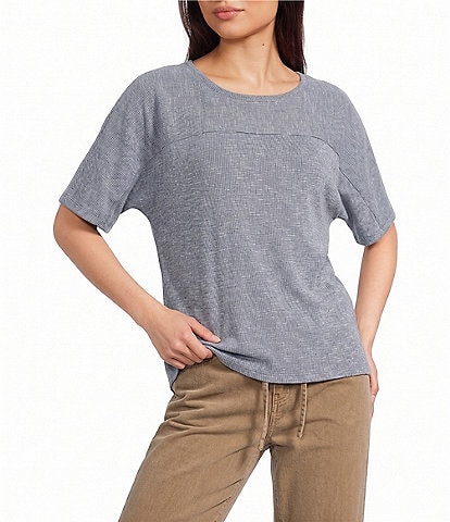 Westbound Space Dye Short Sleeve Crew Neck Rib Knit Top