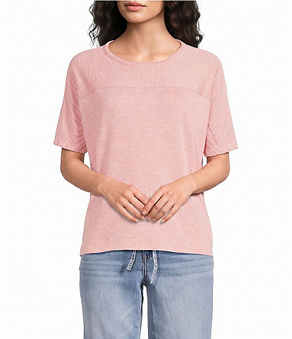 Westbound Space Dye Short Sleeve Crew Neck Rib Knit Top