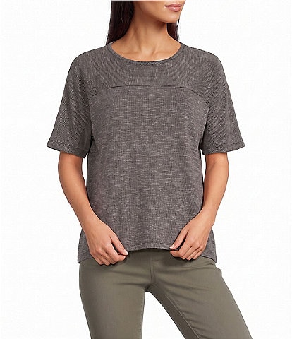 Westbound Space Dye Short Sleeve Crew Neck Rib Knit Top