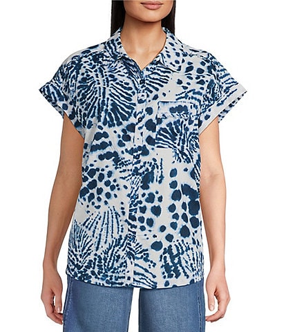 Westbound Splatter Dots Print Button Front Tie Hem Top