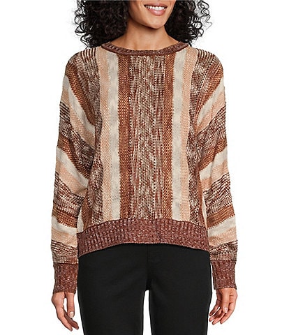 Westbound Stripe Cuffed Long Sleeve Relaxed Crew Neck Sweater