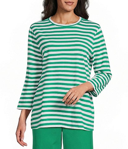 Westbound Stripe Print 3/4 Sleeve Crew Neck Top