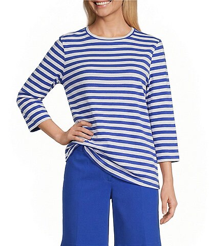 Westbound Stripe Print 3/4 Sleeve Crew Neck Top
