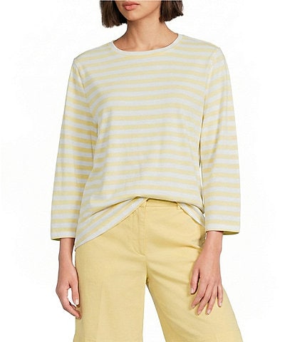 Westbound Stripe Print 3/4 Sleeve Crew Neck Top