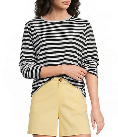 Westbound Perfect Outfit Picks Stripe Print 3/4 Sleeve Crew Neck Top