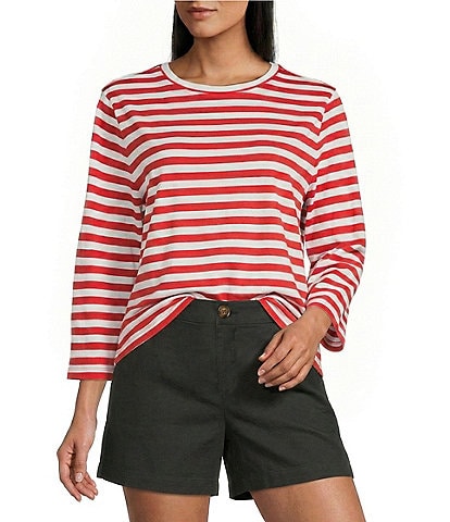 Westbound Stripe Print 3/4 Sleeve Crew Neck Top