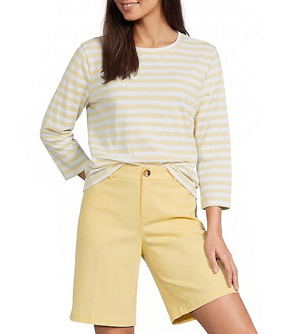 Westbound Perfect Outfit Picks Stripe Print 3/4 Sleeve Crew Neck Top