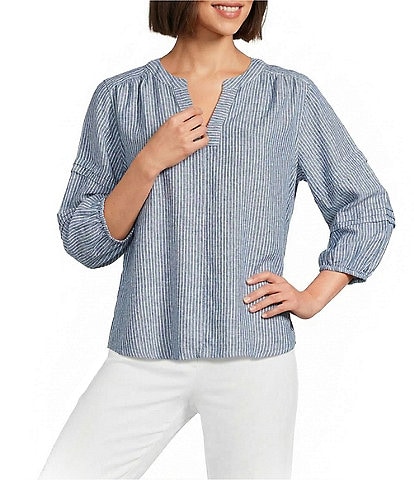 Westbound Stripe Print 3/4 Sleeve V-Neck Top