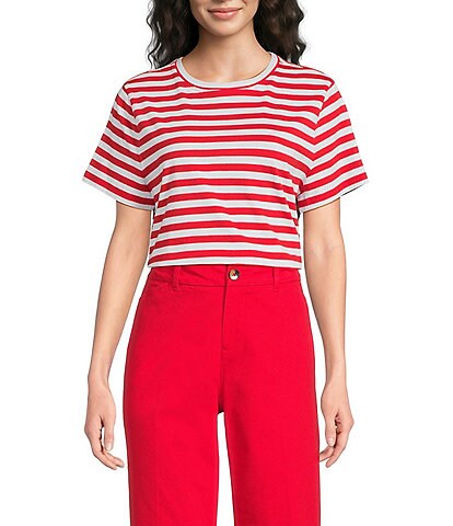 Westbound Stripe Print Short Sleeve Crew Neck Tee