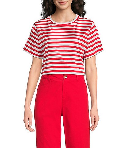 Westbound Perfect Outfit Picks Stripe Print Short Sleeve Crew Neck Tee