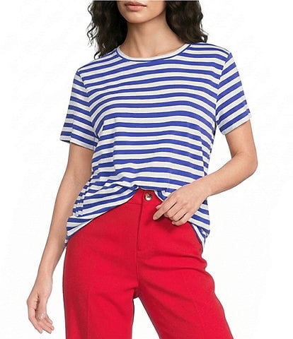 Westbound Perfect Outfit Picks Stripe Print Short Sleeve Crew Neck Tee