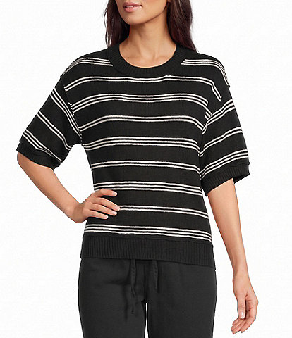 Westbound Stripe Short Sleeve Crew Neck Sweater Top