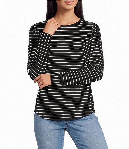 Westbound Striped Long Sleeve Crew Neck Knit Tee