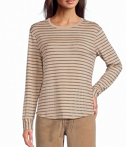 Westbound Striped Long Sleeve Crew Neck Knit Tee