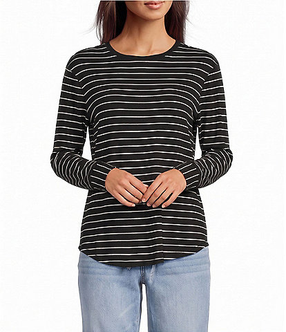 Westbound Striped Long Sleeve Crew Neck Knit Tee