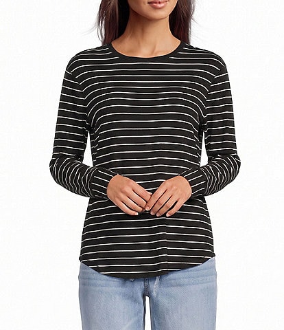 Westbound Striped Long Sleeve Crew Neck Knit Tee