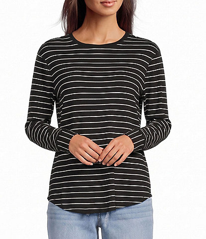 Westbound Striped Long Sleeve Crew Neck Knit Tee