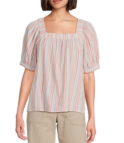 Westbound Striped Short Sleeve Square Neck Top