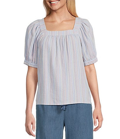 Westbound Striped Short Sleeve Square Neck Top