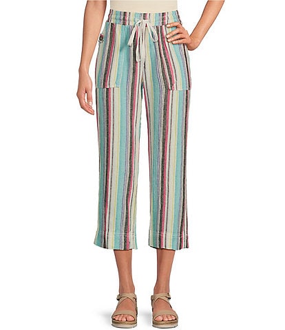Westbound The ISLAND Bright Stripe Crop Pull-On Mid Rise Wide Leg Drawstring Waist Pants
