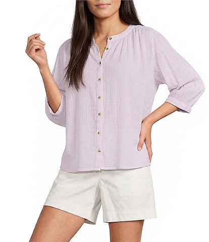 Westbound V-Neck 3/4 Sleeve Button Front Top