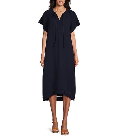 Westbound V-Neck Short Sleeve Tassel Midi Dress