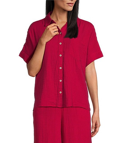 Westbound Woven Short Sleeve Button Front Top