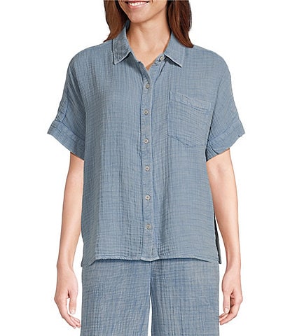 Westbound Woven Short Sleeve Button Front Top
