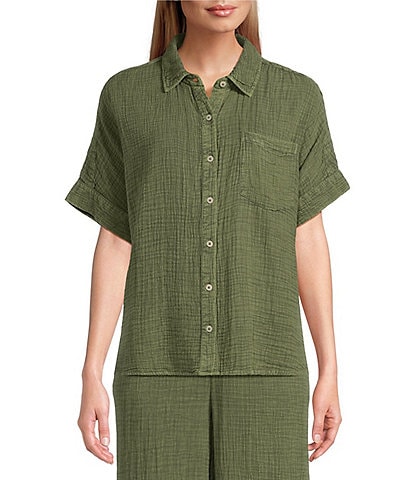 Westbound Woven Short Sleeve Button Front Top