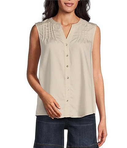 Westbound Woven Sleeveless Button Front Blouse