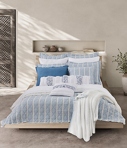 White Sand Playa Quilted-Striped Coverlet