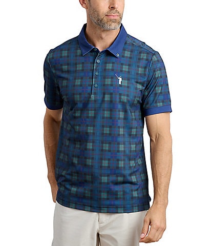 William Murray Plaid Print Short Sleeve Polo Shirt