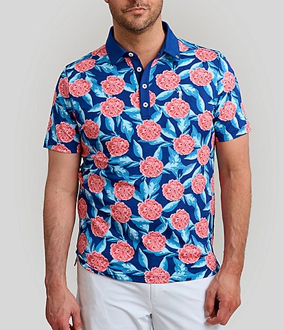 William Murray Tropical Mums Printed Short Sleeve Polo Shirt