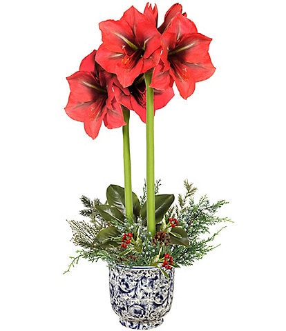 Winward Holiday Collection Red Amaryllis Floral Arrangement in Planter