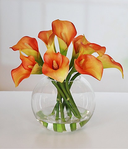 Winward Faux Flowers Orange Calla Lily In Glass Vase